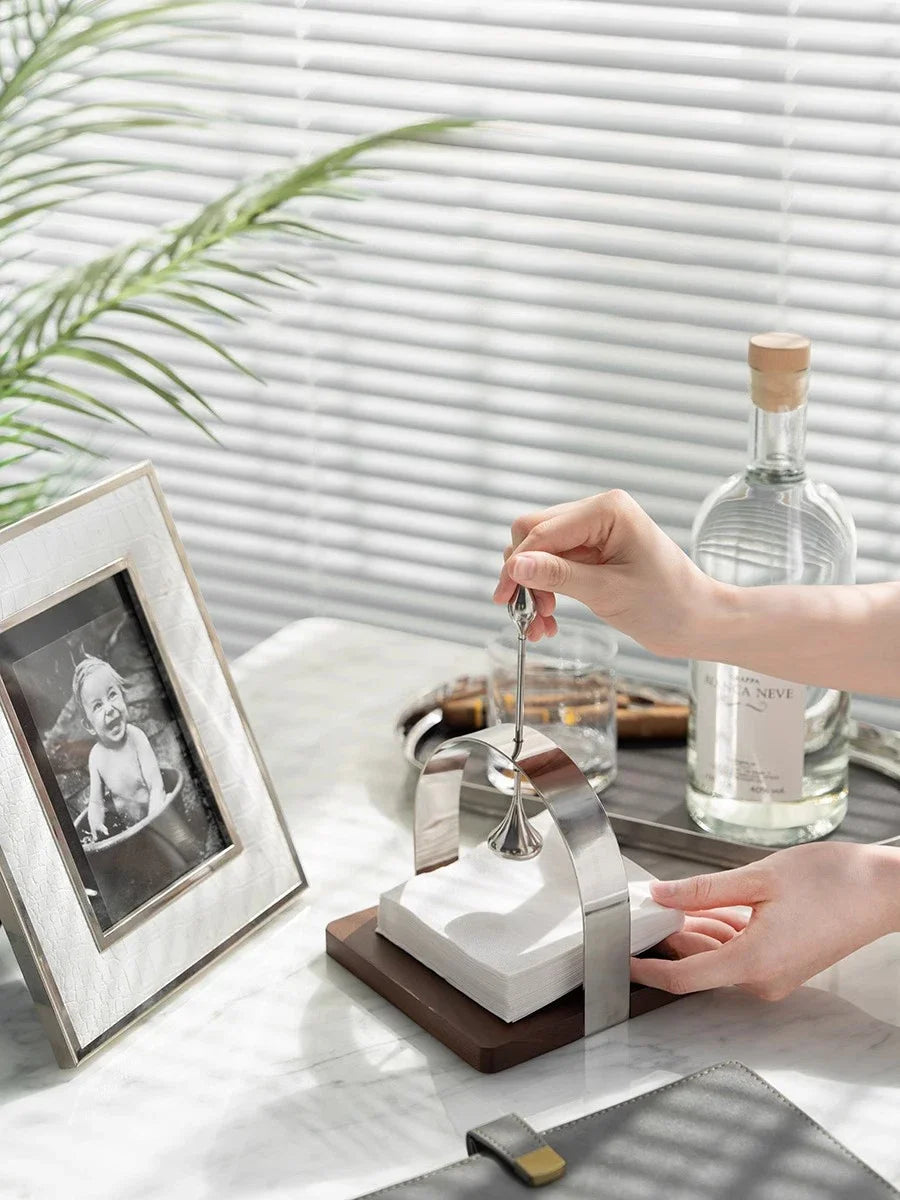 Napkin holder made of stainless steel and wood Arya