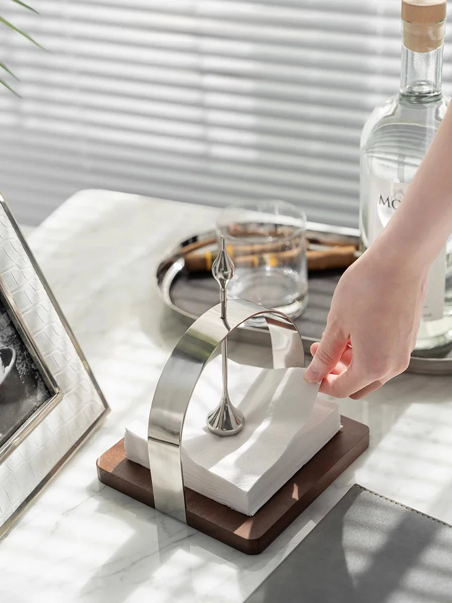 Napkin holder made of stainless steel and wood Arya