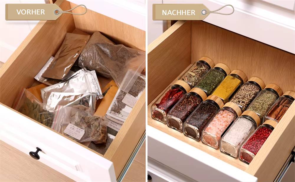 Ensemble de bocaux à épices en bambou – 10 pièces