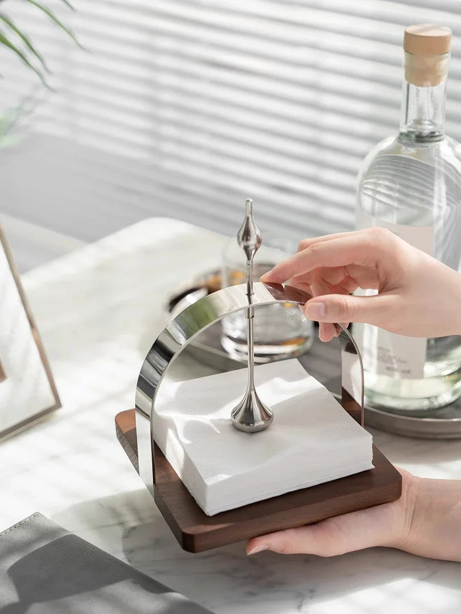 Napkin holder made of stainless steel and wood Arya