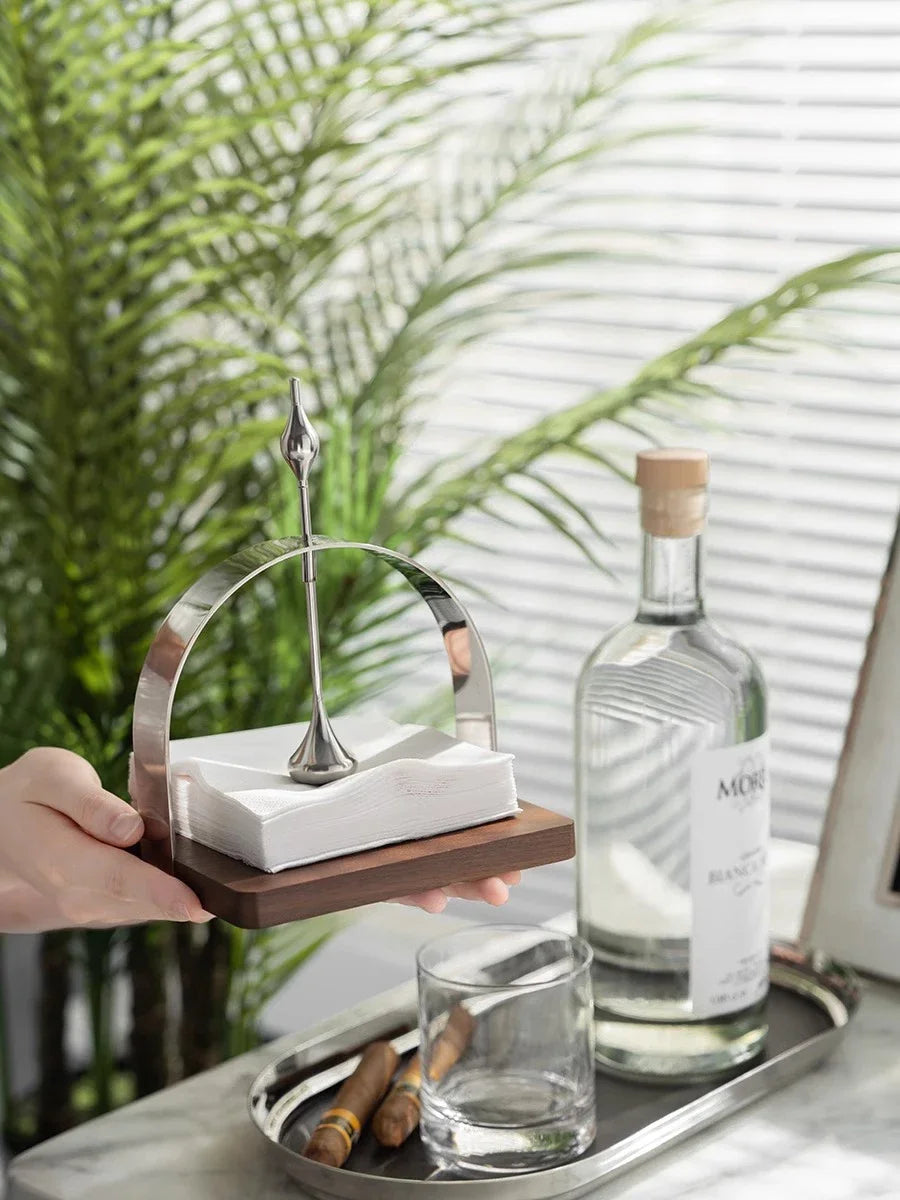 Napkin holder made of stainless steel and wood Arya