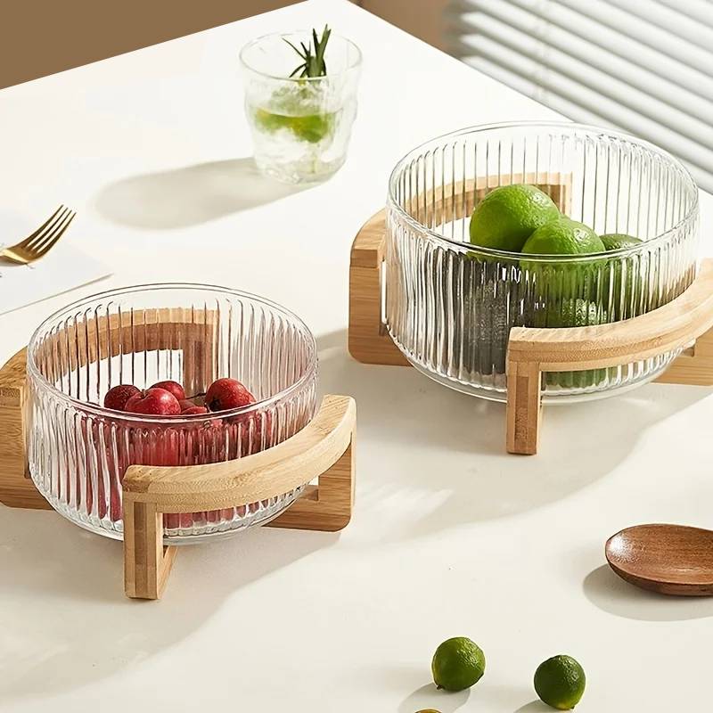 Design salad bowl made of glass & wood