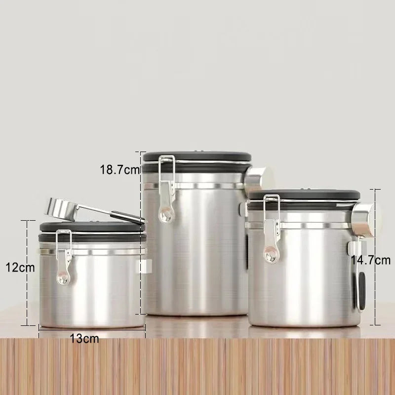 Airtight stainless steel coffee canister set – 3-piece