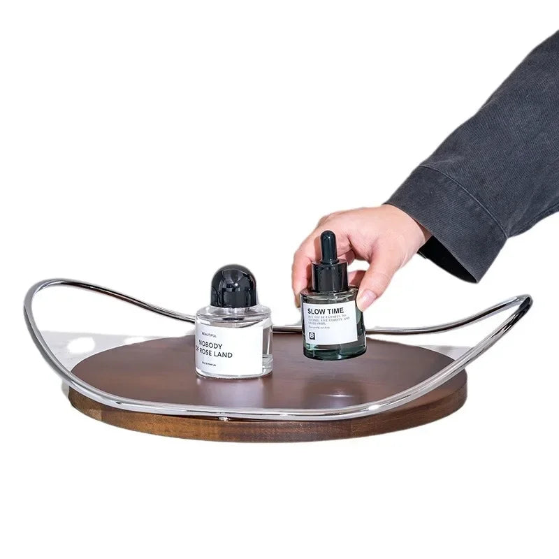 Oval tray made of wood and stainless steel Noa