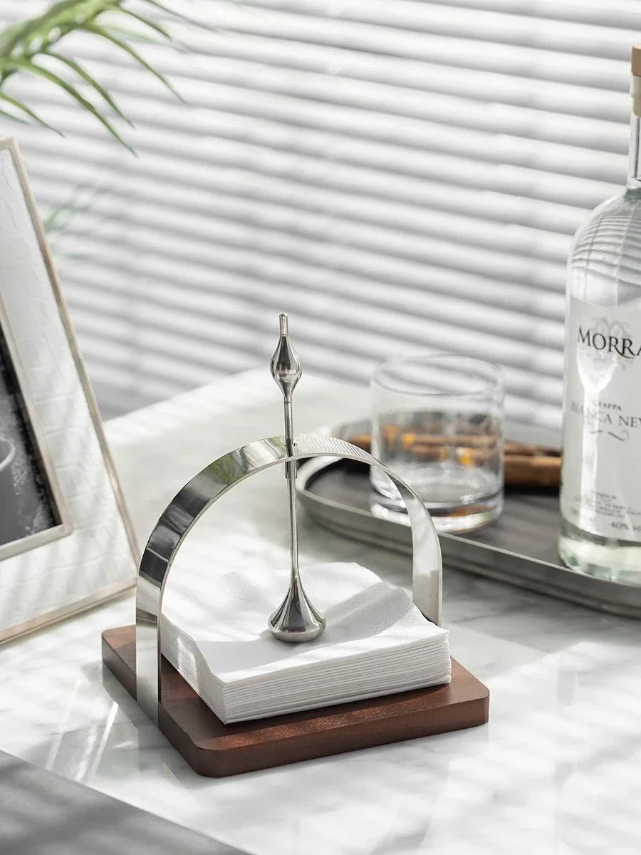 Napkin holder made of stainless steel and wood Arya
