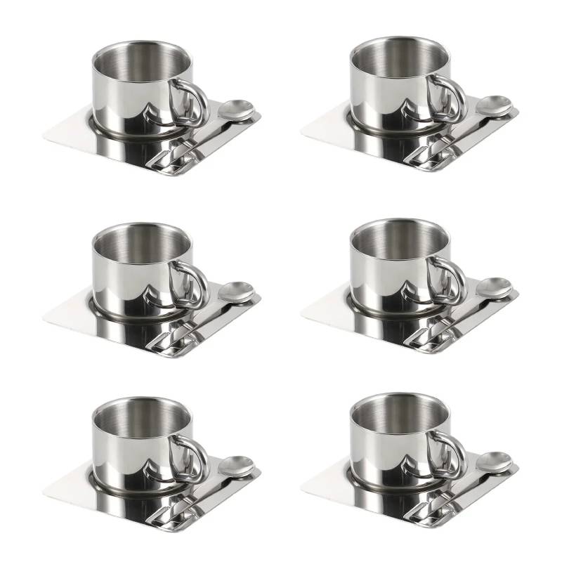 Tasse mit Unterteller und Löffel aus Edelstahl Bryn