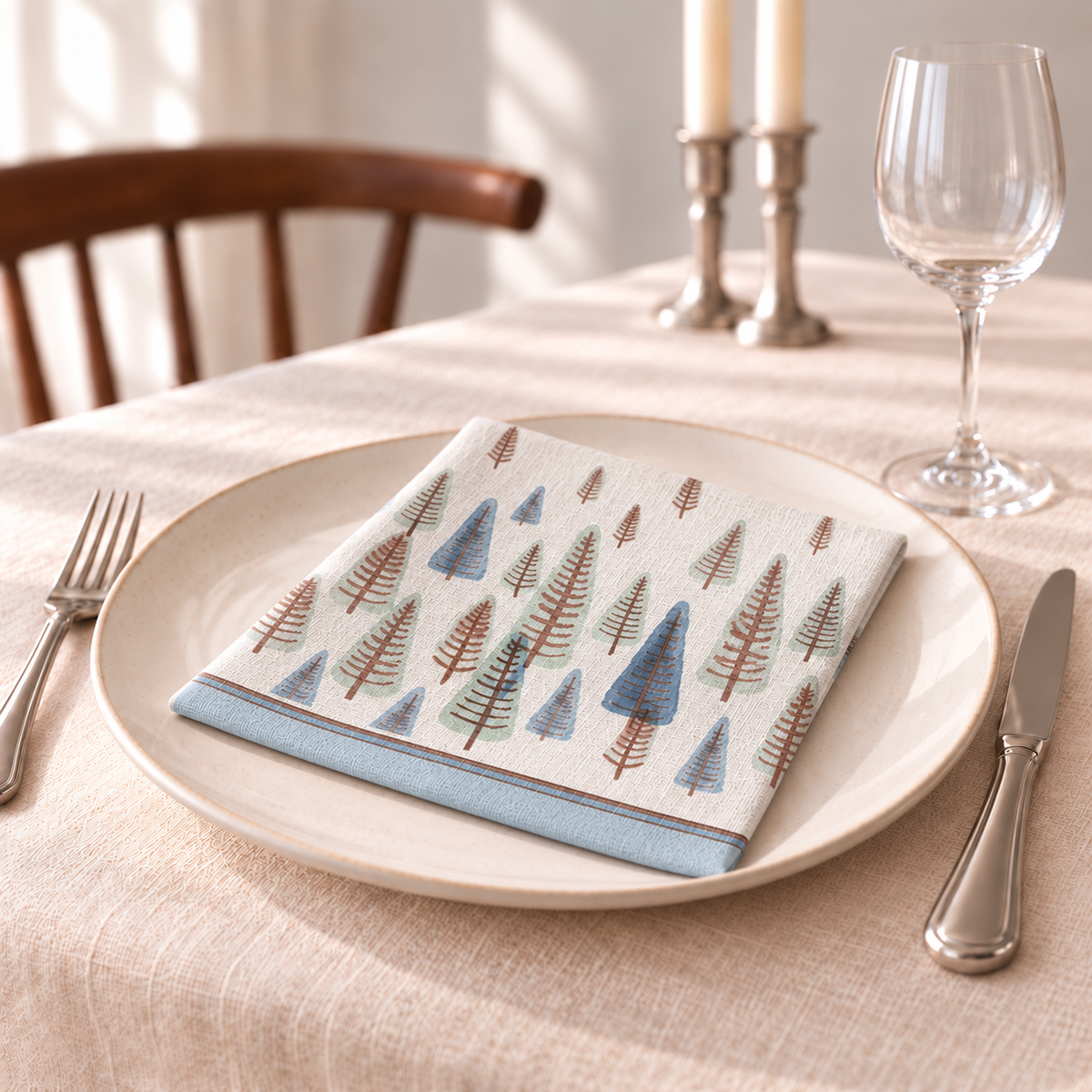 Printed linen Christmas napkins – Winter watercolor