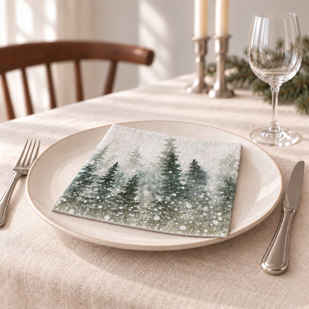Printed linen Christmas napkins – Winter Forest