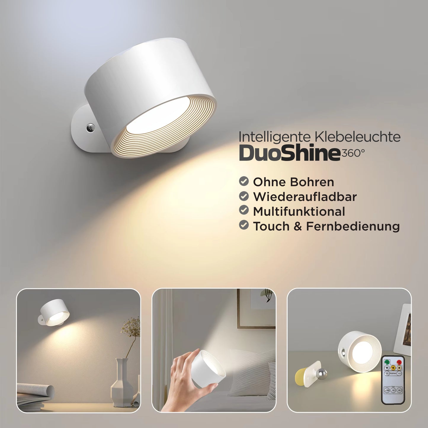 Luz da klebe cun remote DuoShine 360°