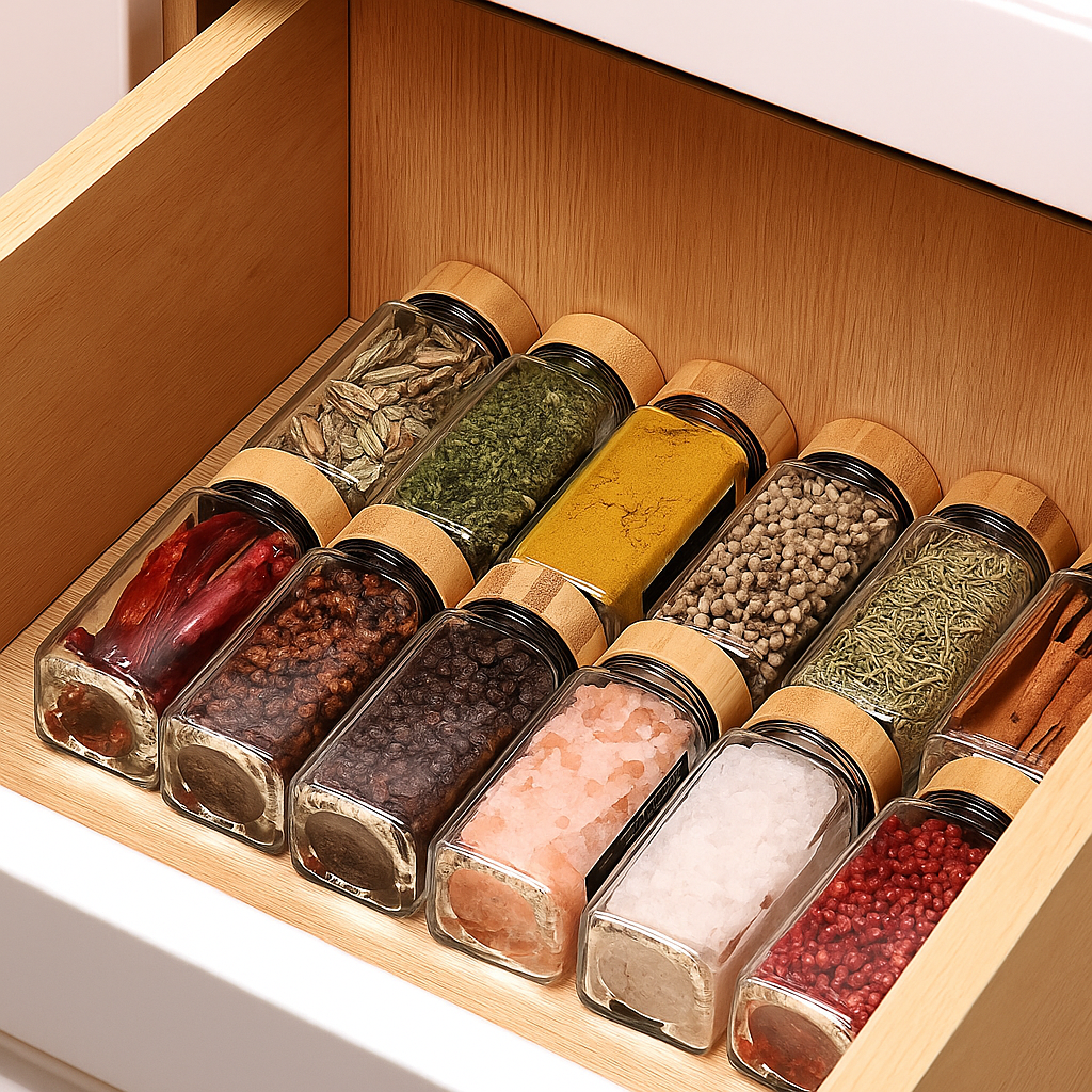Spice jar set made of bamboo – 10-piece