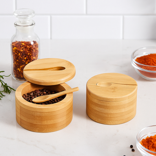 Bamboo spice jars with spoon – 4-piece set