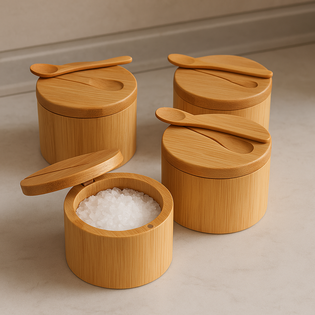 Bamboo spice jars with spoon – 4-piece set