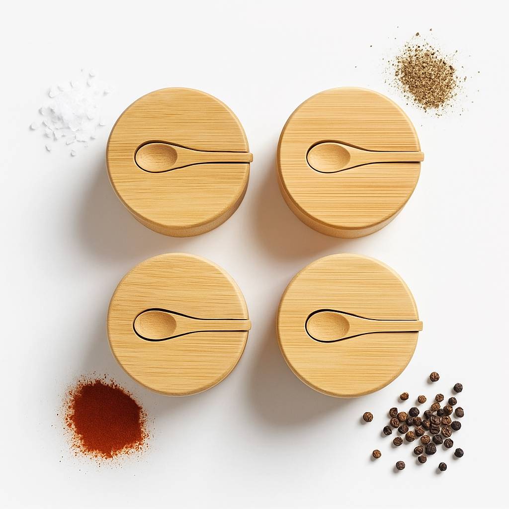 Bamboo spice jars with spoon – 4-piece set