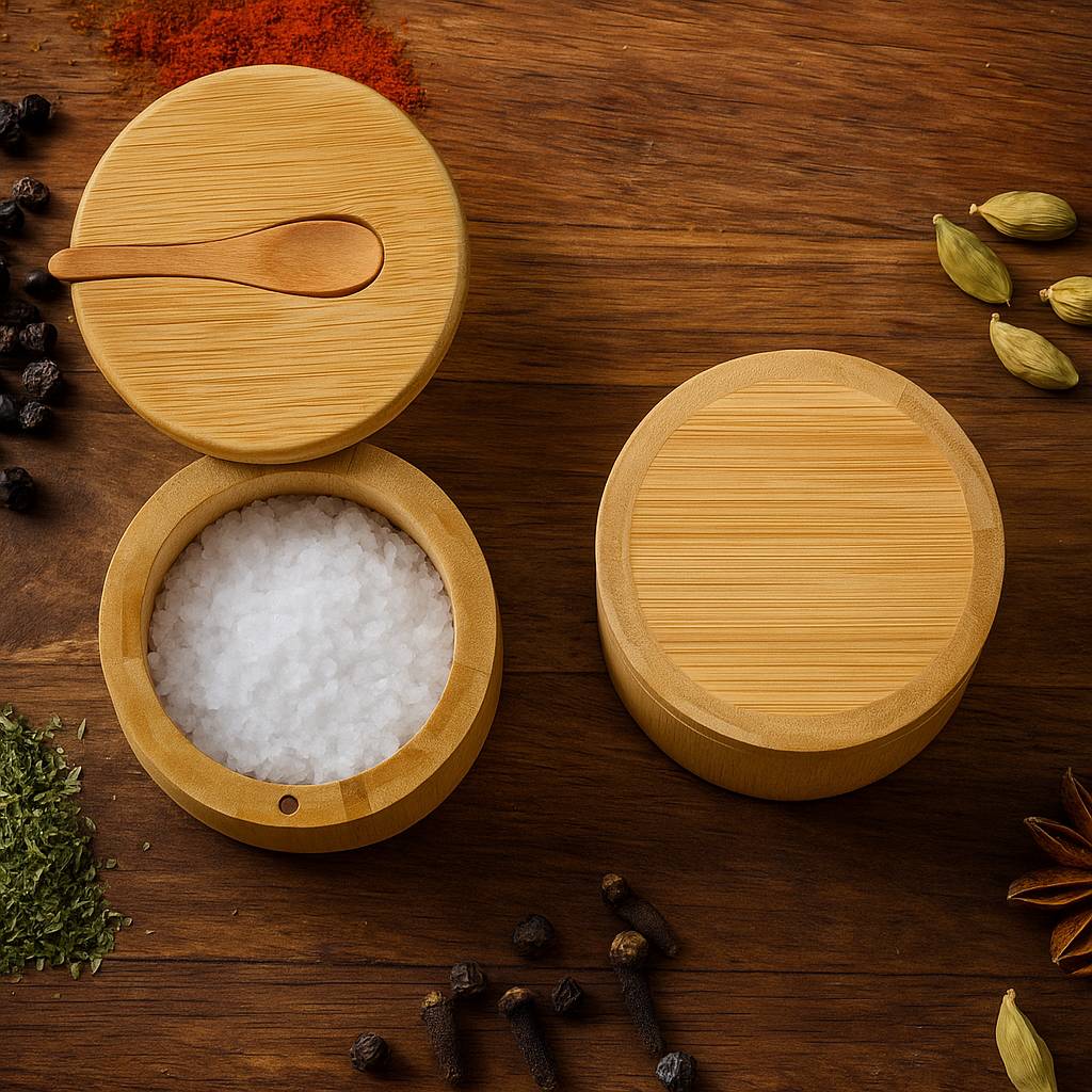 Bamboo spice jars with spoon – 4-piece set