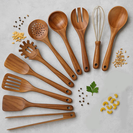 Kitchen utensil set made of teak wood – 10-piece