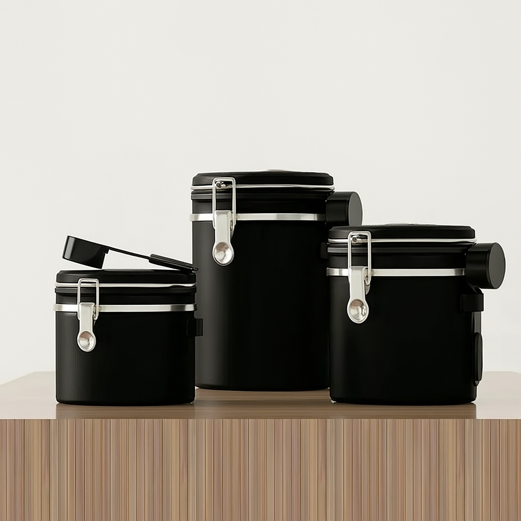 Airtight stainless steel coffee canister set – 3-piece