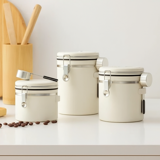 Airtight stainless steel coffee canister set – 3-piece
