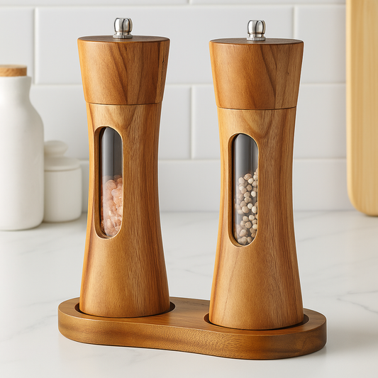 Salt and pepper mill set made of acacia wood – complete set