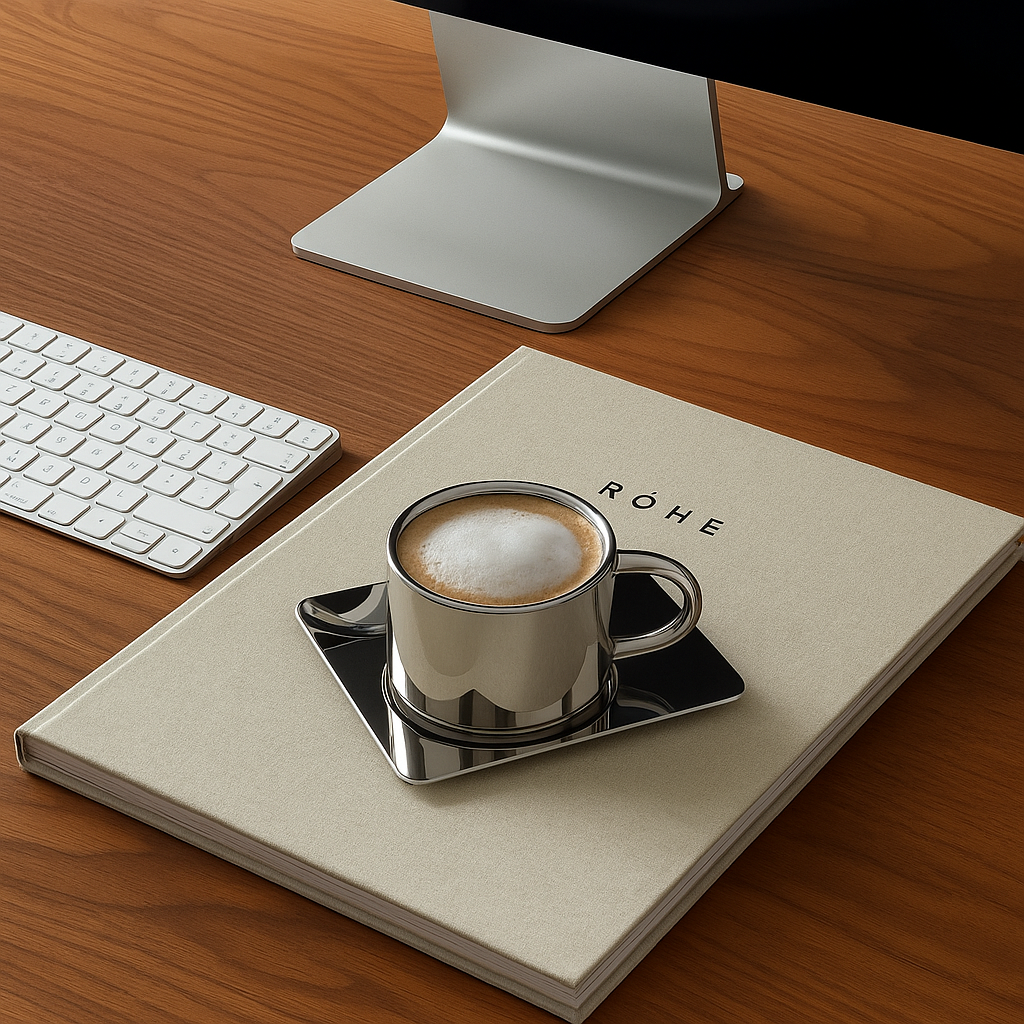 Tasse mit Unterteller und Löffel aus Edelstahl Bryn