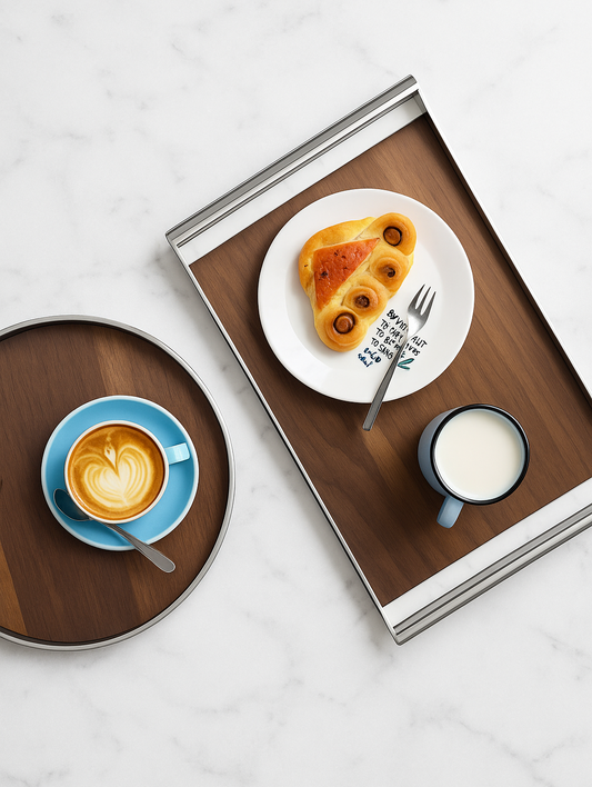 Walnuss-Edelstahl Serviertablett Elo