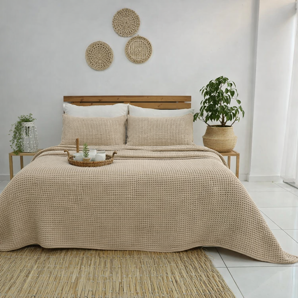 Bedspread made of 100% Turkish organic cotton – Waffle set including 2 pillowcases