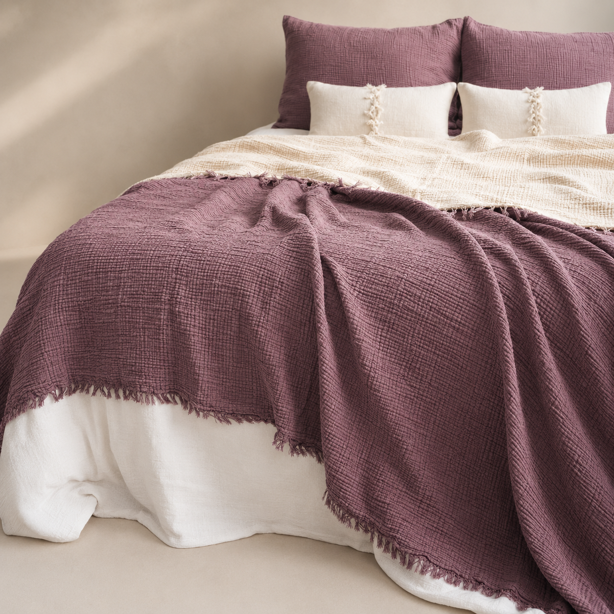 Musselin Bettüberwurf aus türkischer Bio-Baumwolle – Mauve