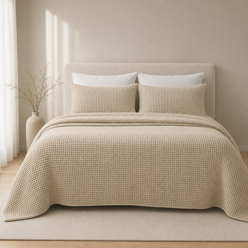 Bettüberwurf-aus-türkischer-Bio-Baumwolle-im-Waffeldesign-–-Elfenbein-1