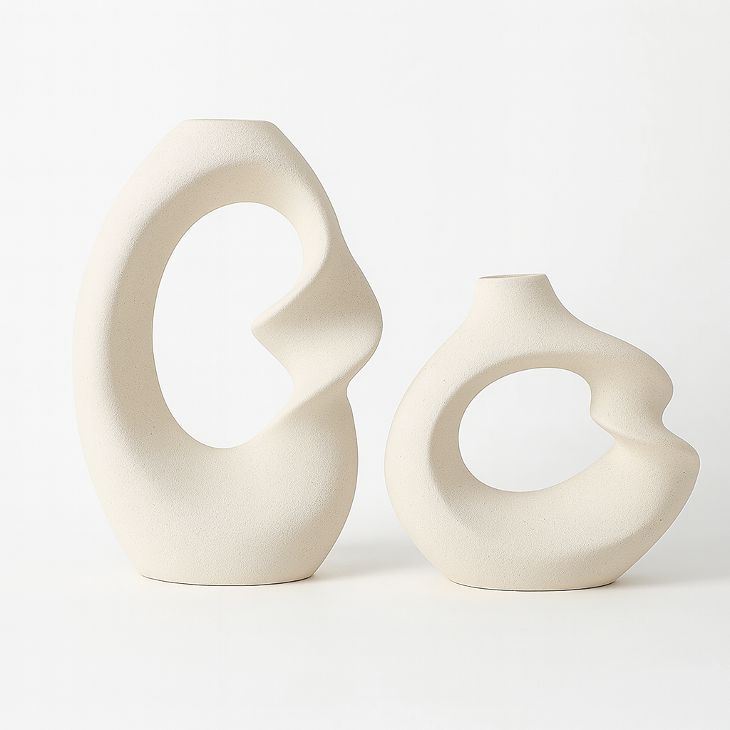 Curved double vase made of ceramic