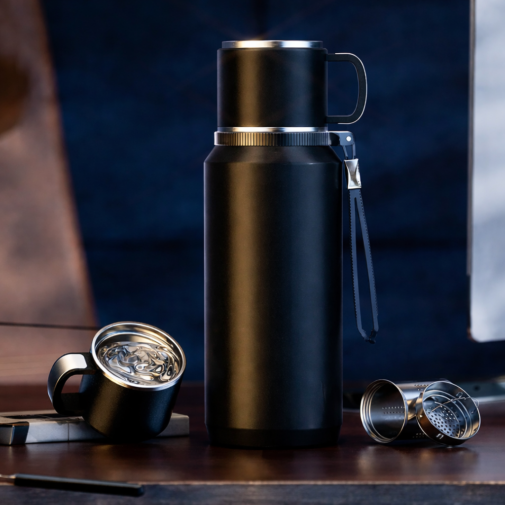 Thermosflasche mit Becher für Tee & Kaffee