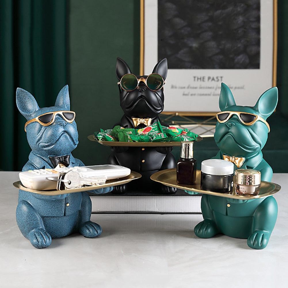Bulldog sculpture with shelf