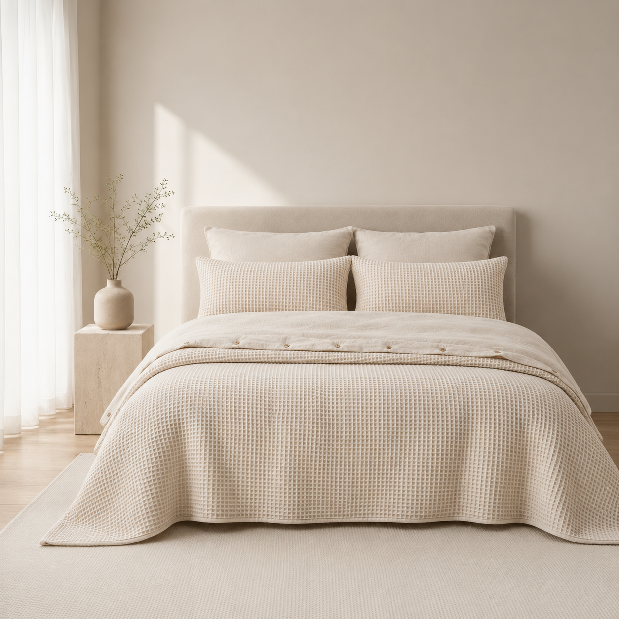 Musselin-Bettwäsche-aus-türkischer-Bio-Baumwolle-mit-Waffeldesign-–-Elfenbein-1