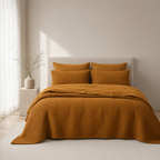 Musselin-Bettwäsche-aus-türkischer-Bio-Baumwolle-mit-Waffeldesign-–-Karamellbraun-1