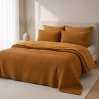 Musselin-Bettwäsche-aus-türkischer-Bio-Baumwolle-mit-Waffeldesign-–-Karamellbraun-2