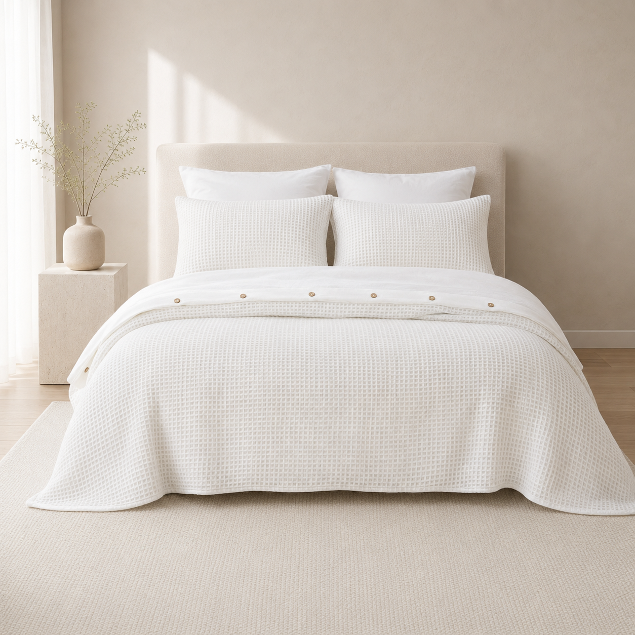 Musselin-Bettwäsche-aus-türkischer-Bio-Baumwolle-mit-Waffeldesign-–-Weiss-1