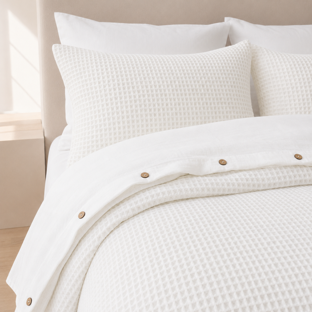 Musselin-Bettwäsche-aus-türkischer-Bio-Baumwolle-mit-Waffeldesign-–-Weiss-3