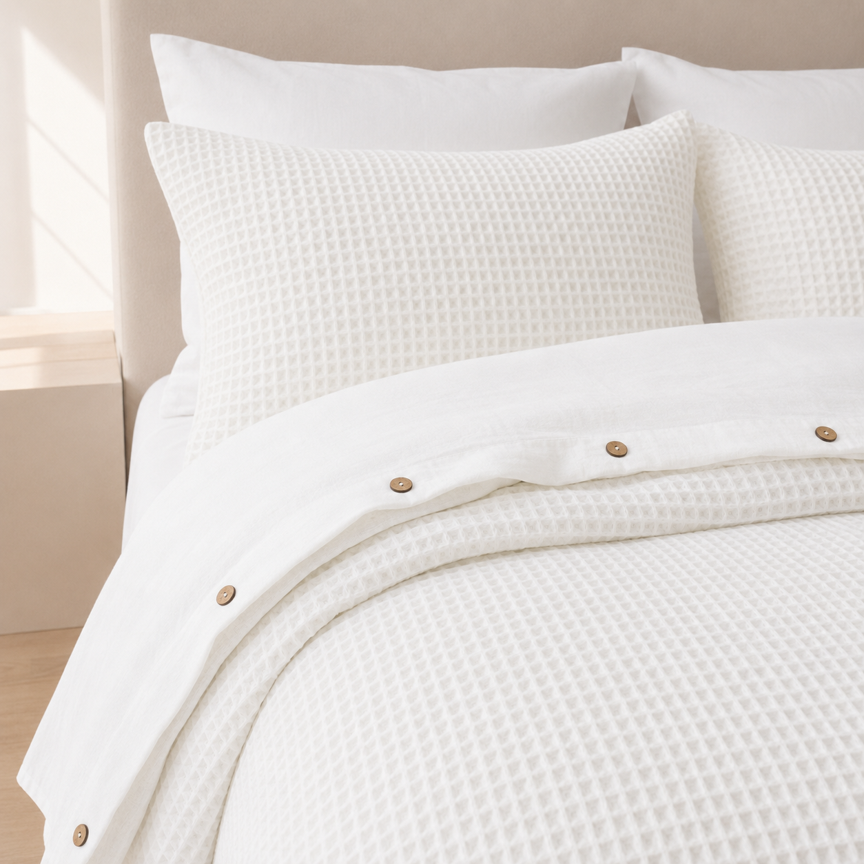 Musselin-Bettwäsche-aus-türkischer-Bio-Baumwolle-mit-Waffeldesign-–-Weiss-3