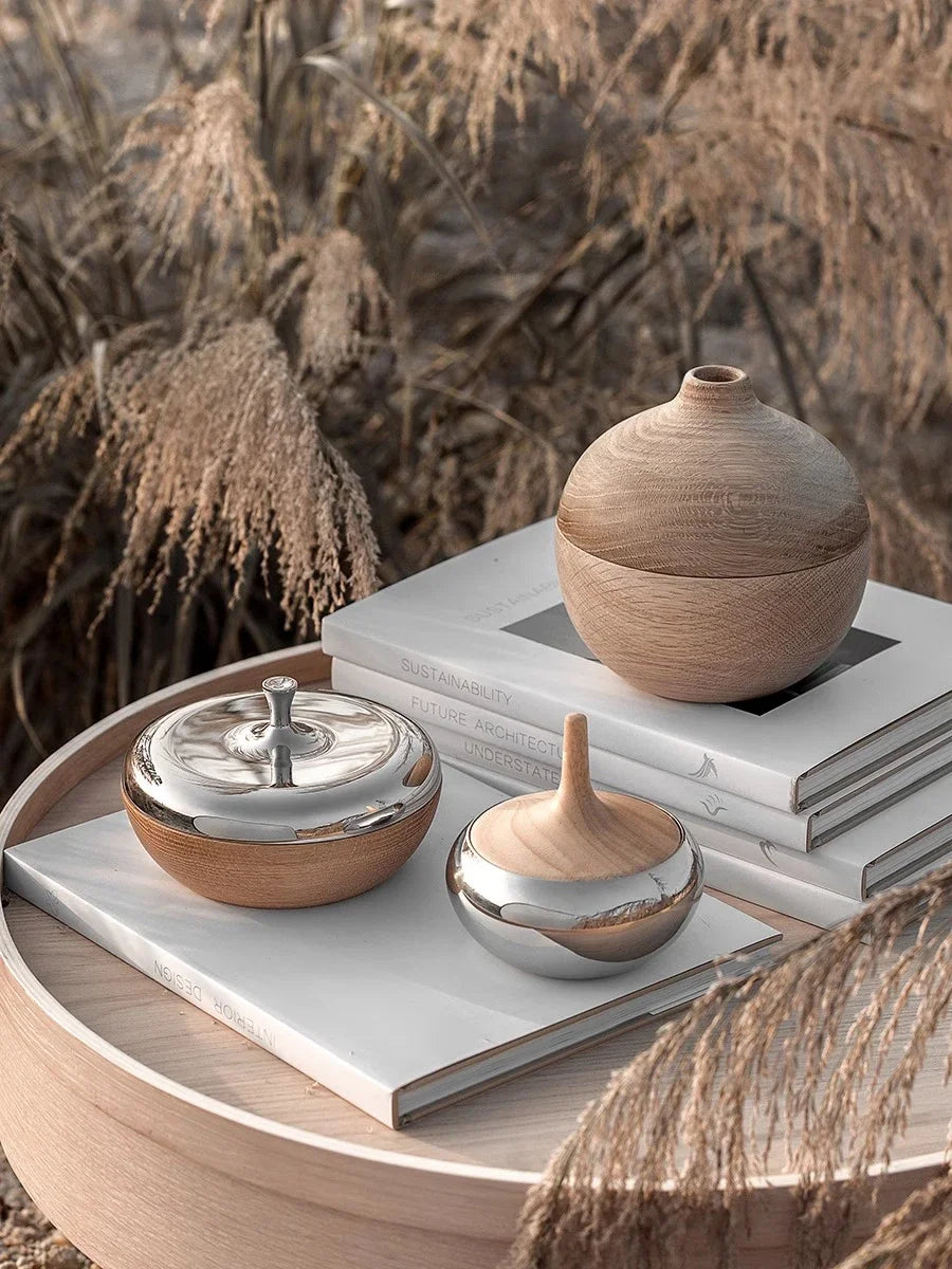 Stainless steel & oak wood can Lioren