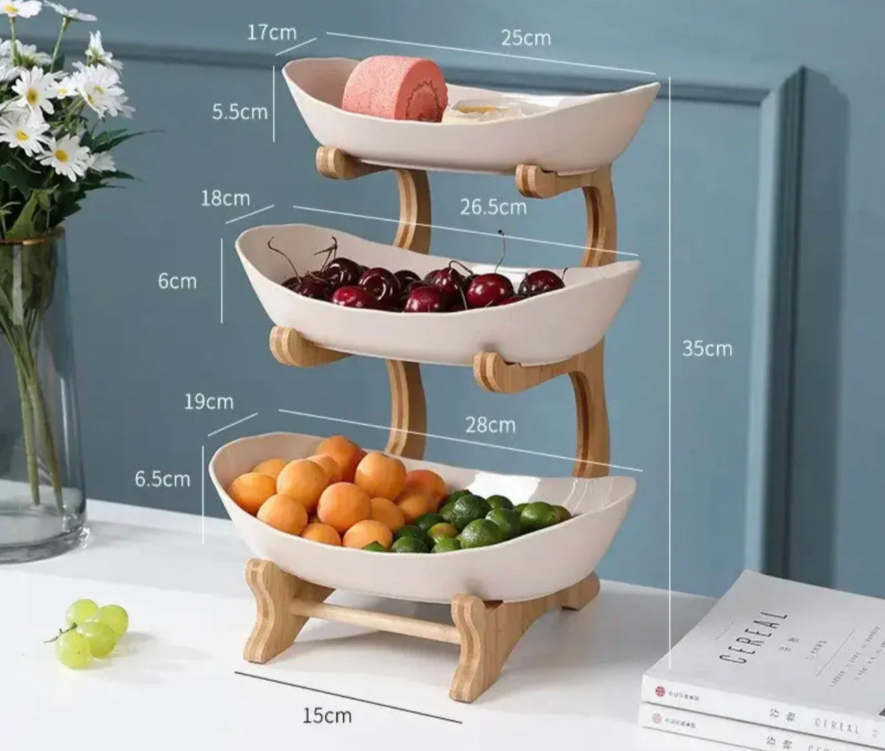 Fruit bowl bamboo 3-tiered