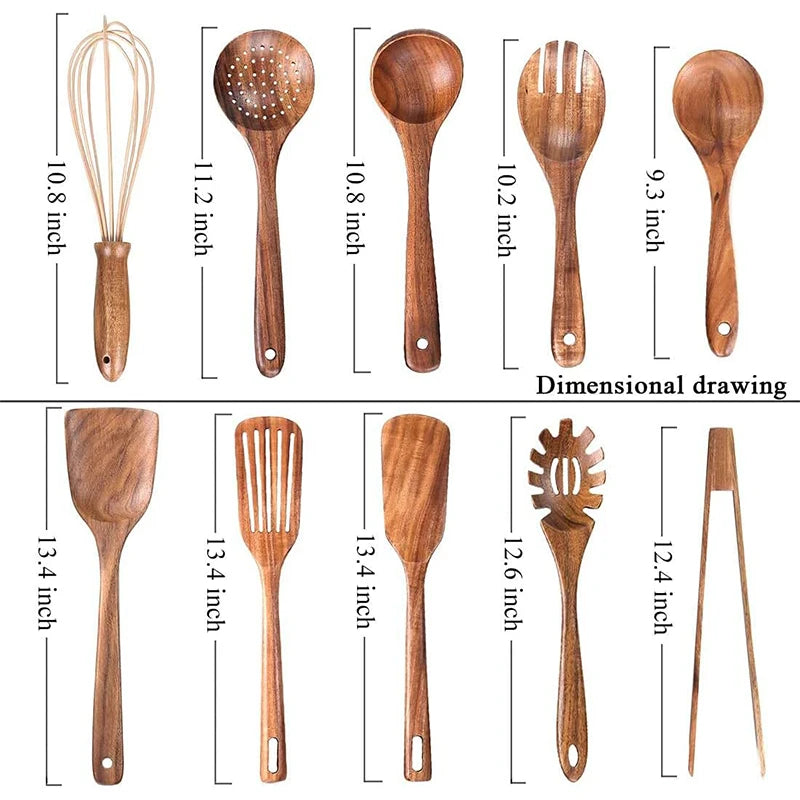 Kitchen utensil set made of teak wood – 10-piece