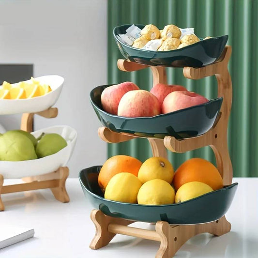 Fruit bowl bamboo 3-tiered