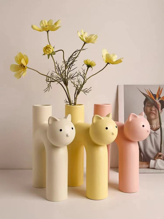 Decorative Nordic ceramic cat vase