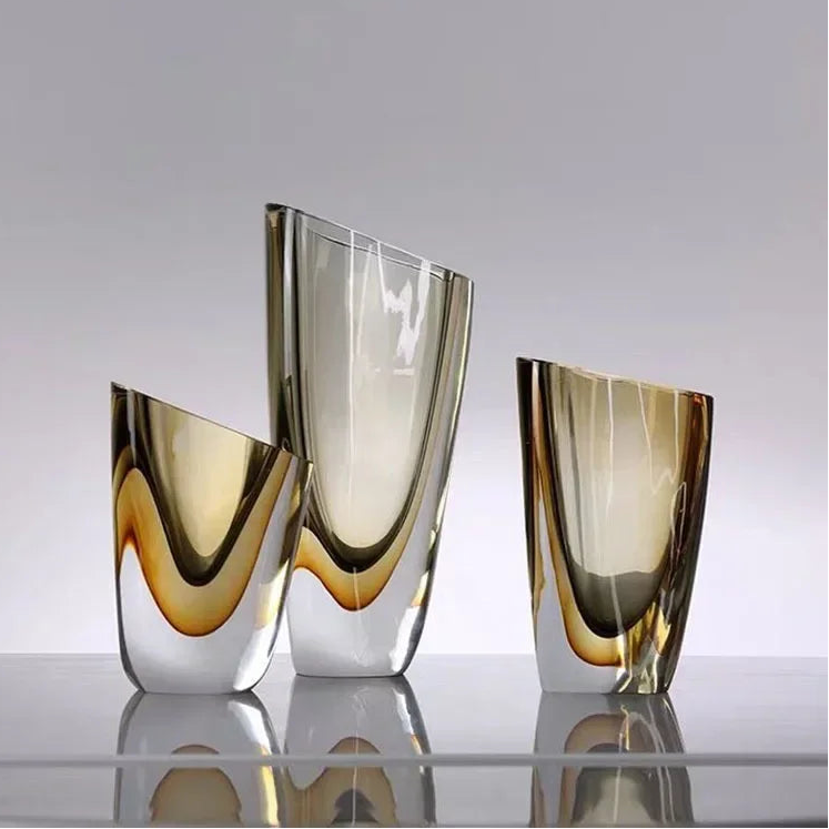 Glass Vase Decorative Amber Linea