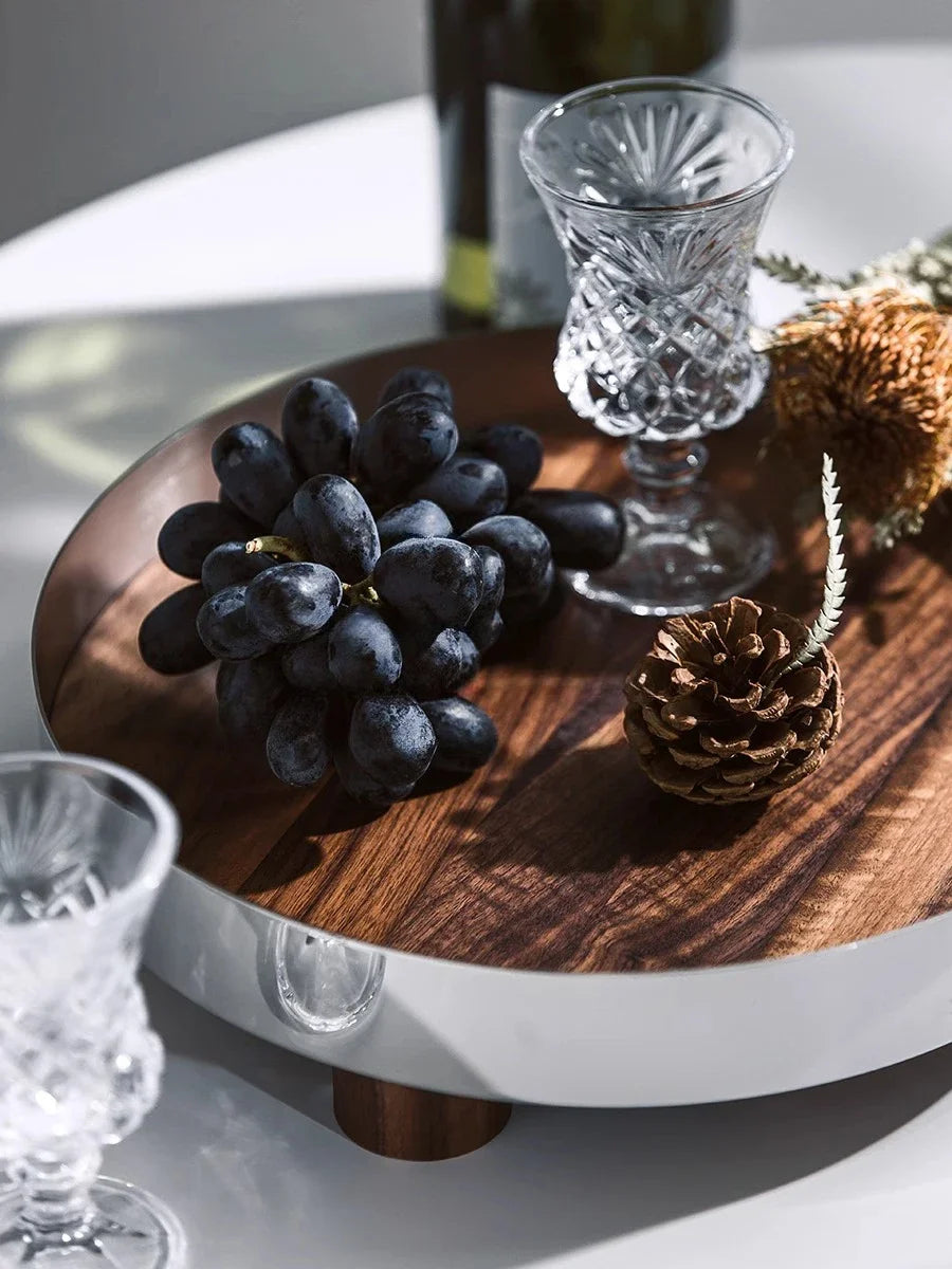 Walnuss-Edelstahl Serviertablett Elo