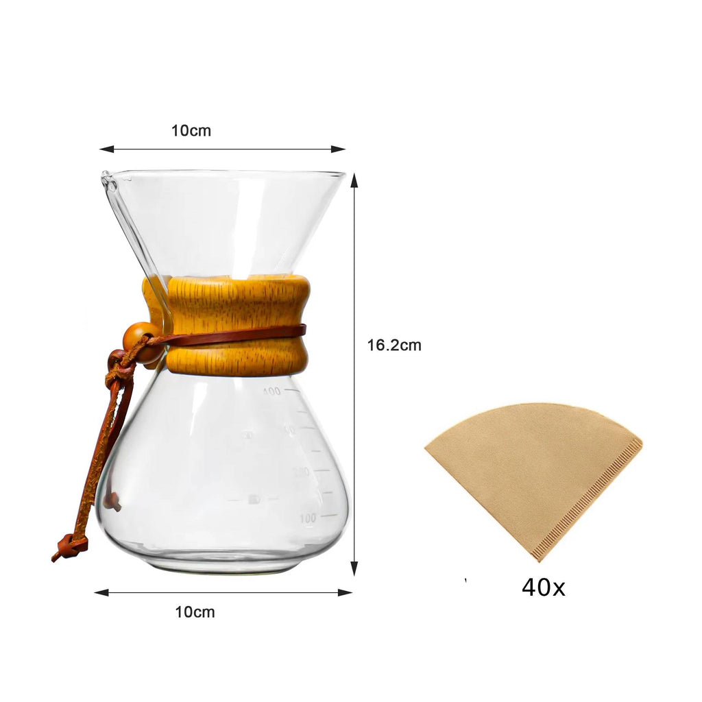 Pour Over Kaffeekaraffe mit 40 Filterpapieren