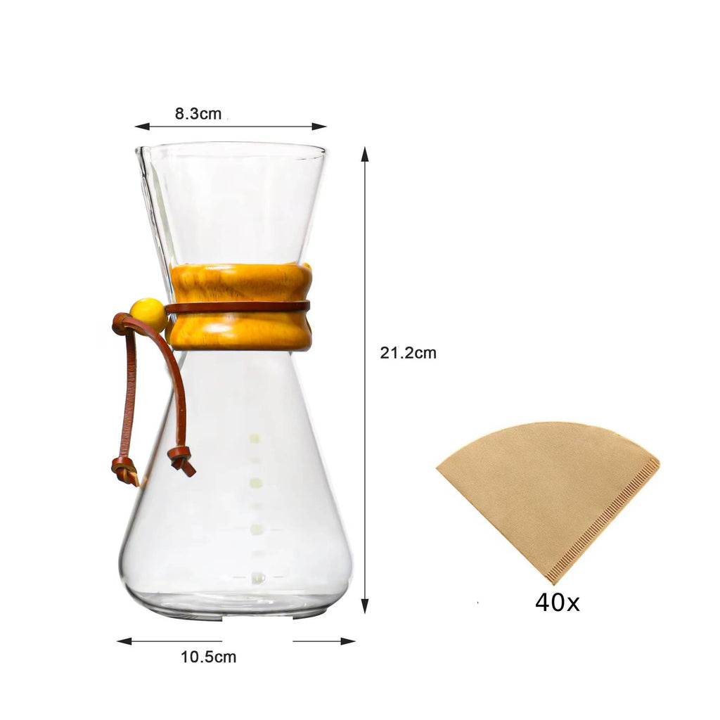 Pour Over Kaffeekaraffe mit 40 Filterpapieren