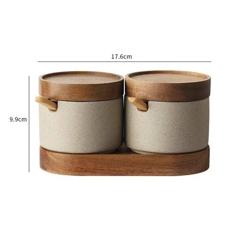 Ceramic spice jars set with wooden lid