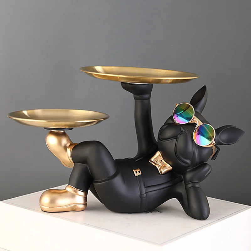 Bulldog sculpture with shelf