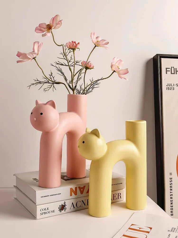 Vaso decorativo per gatti in ceramica nordica