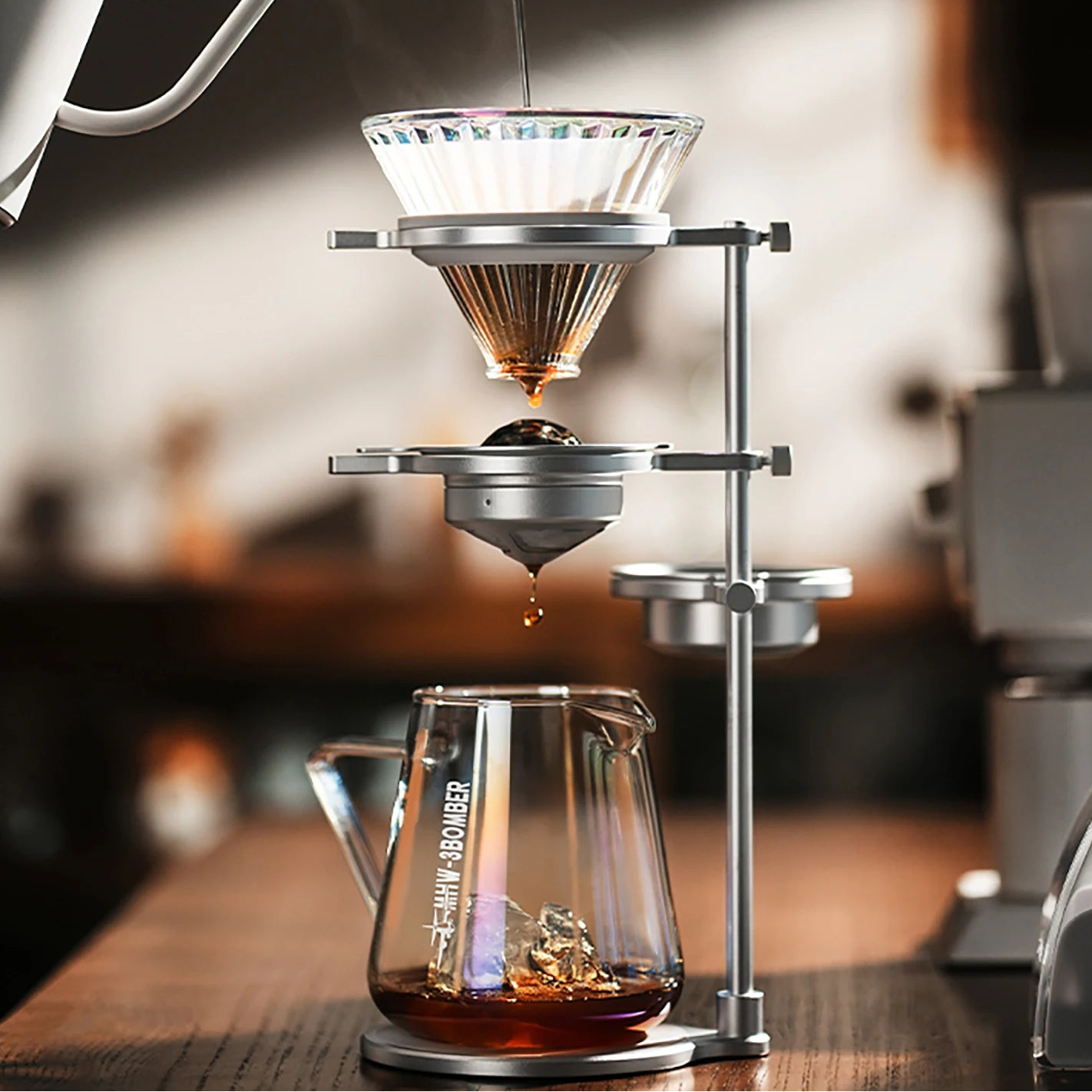 Boule refroidissante en acier inoxydable pour espresso – set avec support