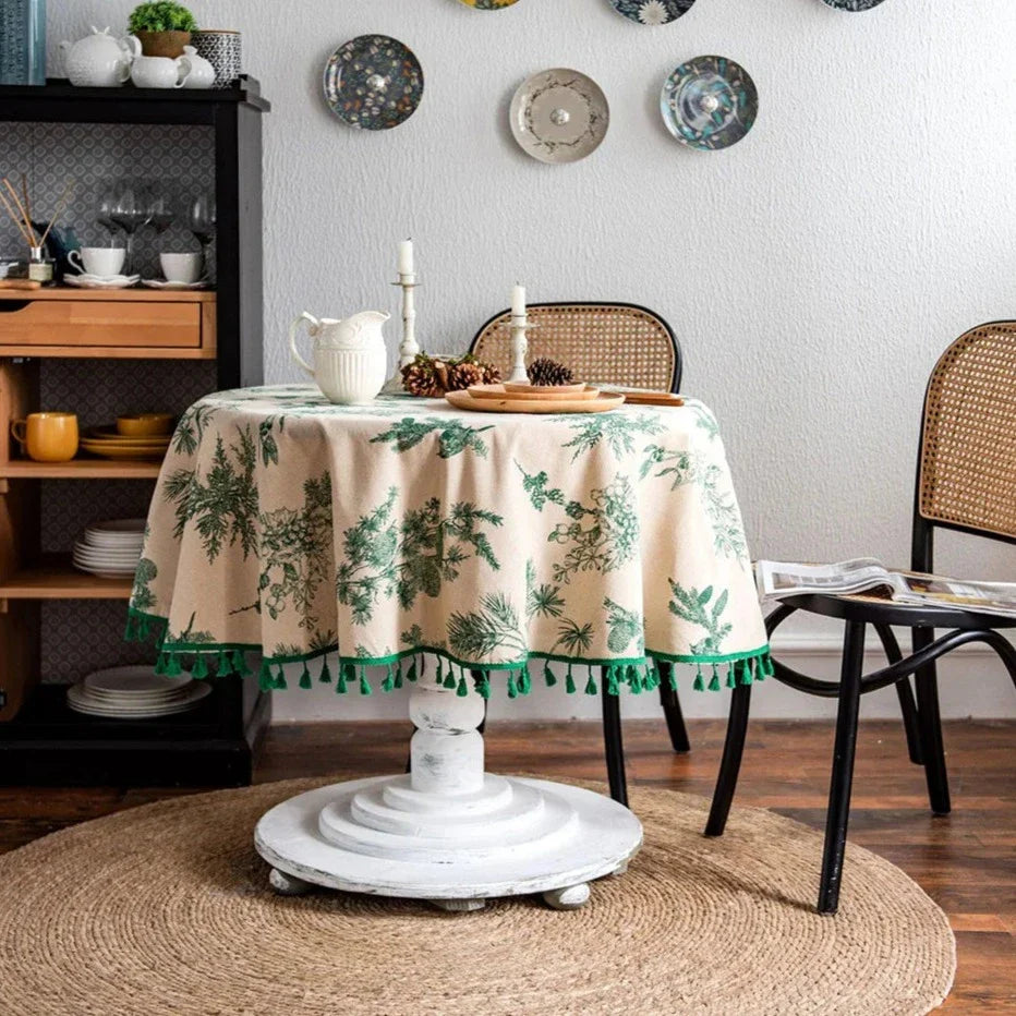 Runde Tischdecke in Waldgrün